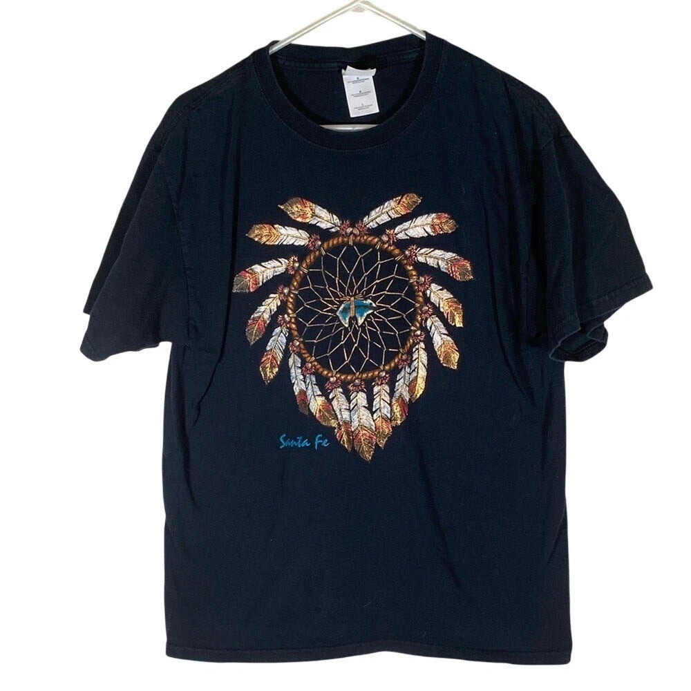 Black Dreamcatcher Graphic T-Shirt Santa fe mens size large unisex hippie boho