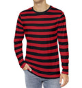 Red & Black Striped T-Shirt Gothic Emo Punk Striped Men's Long Sleeve T-Shirt