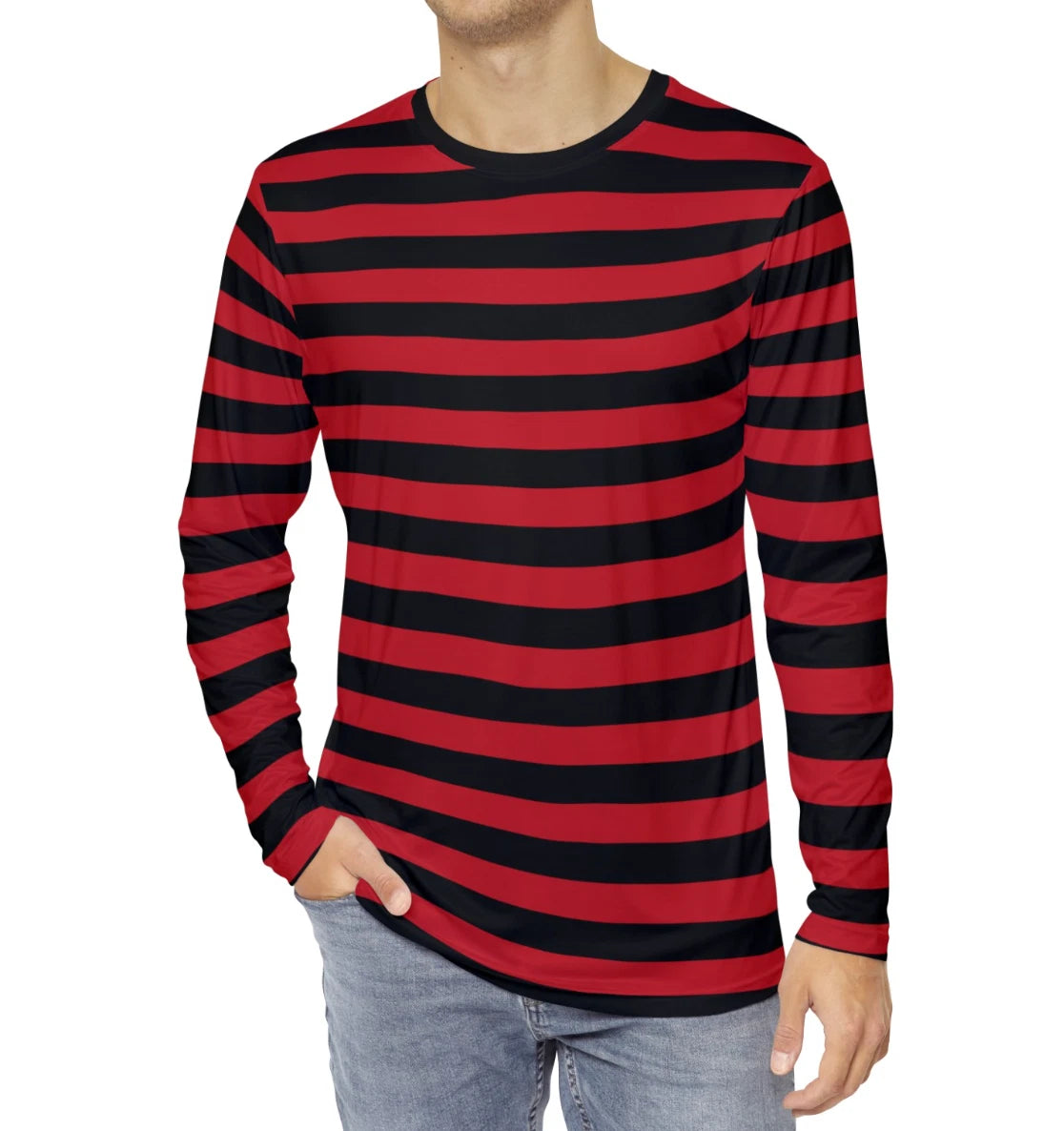 Red & Black Striped T-Shirt Gothic Emo Punk Striped Men's Long Sleeve T-Shirt