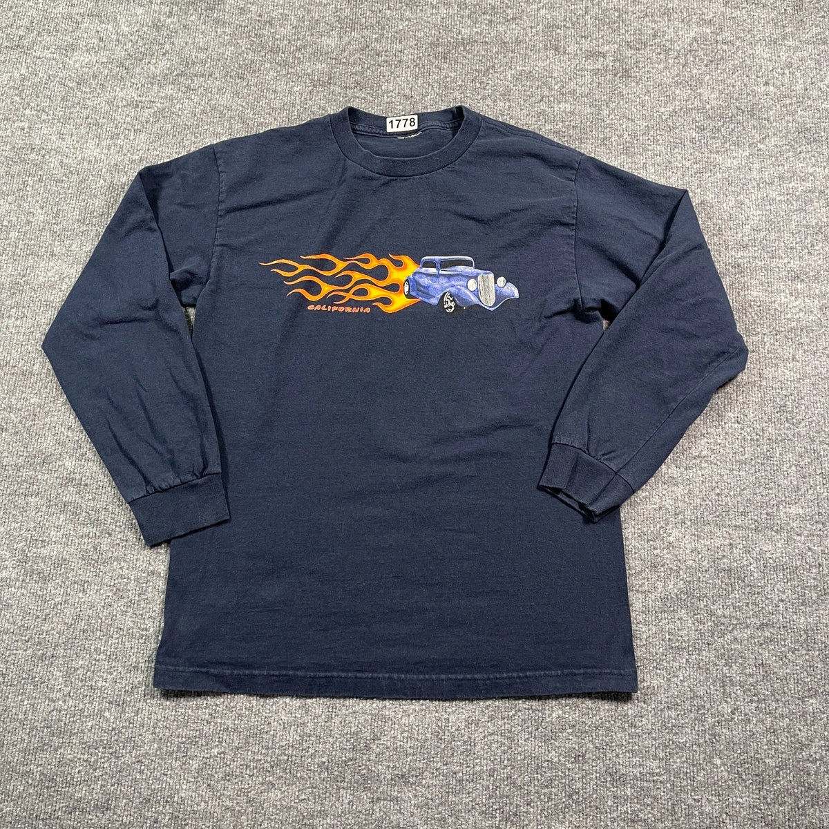 Vintage 90s California Fire Flame Hot Rod Shirt Medium 18x26 Blue