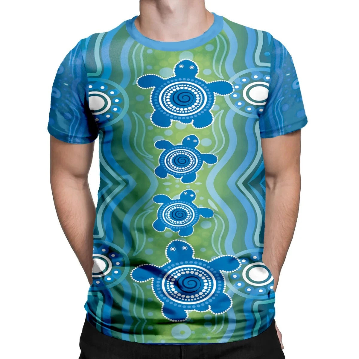 Aboriginal Style Shortsleeve 3D Print T-Shirt Turtle Printed Casual Top Comfy
