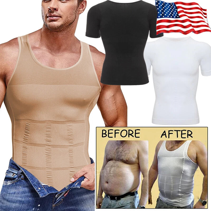 Men Slimming Body Shaper Vest Chest Compression Moobs T-Shirt Tank Top Workout