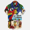 Mens Button Down Parrot Cocktail Beach Hawaiian Top Novelty Holiday Gift Shirt