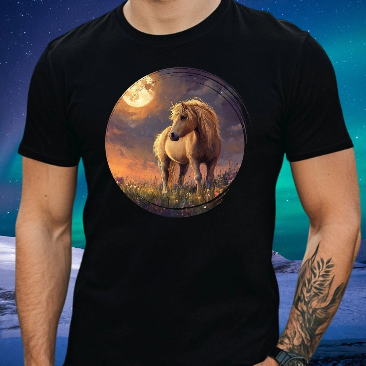 Mens Shetland Pony Full Moon Print Cotton T-Shirt Size XS to 5XL