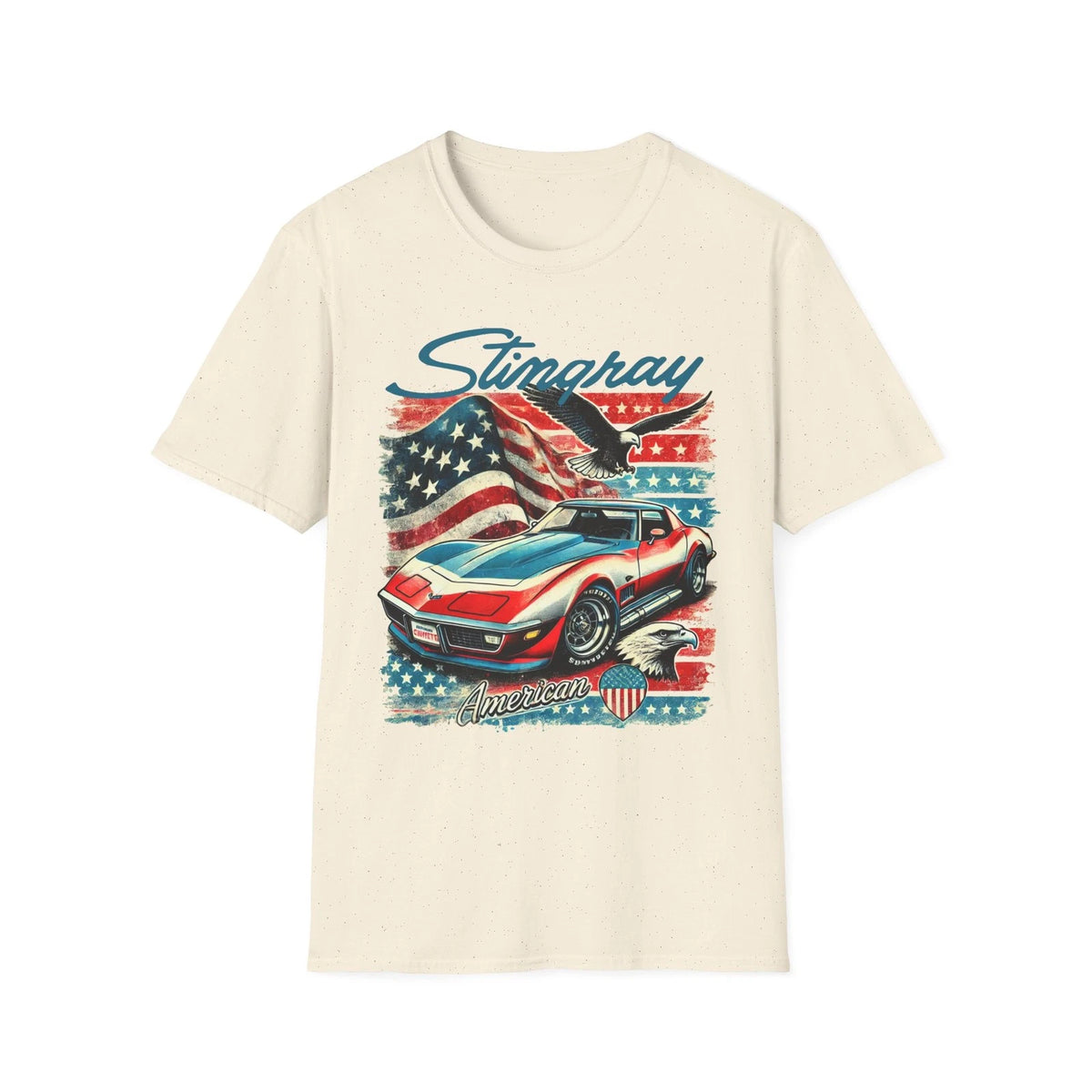 Corvette Stingray T-Shirt American Flag Classic C3 Muscle Car Graphic Tee USA