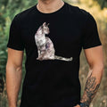 Mens Watercolour Cat Print Cotton T-Shirt Size XS to 5XL