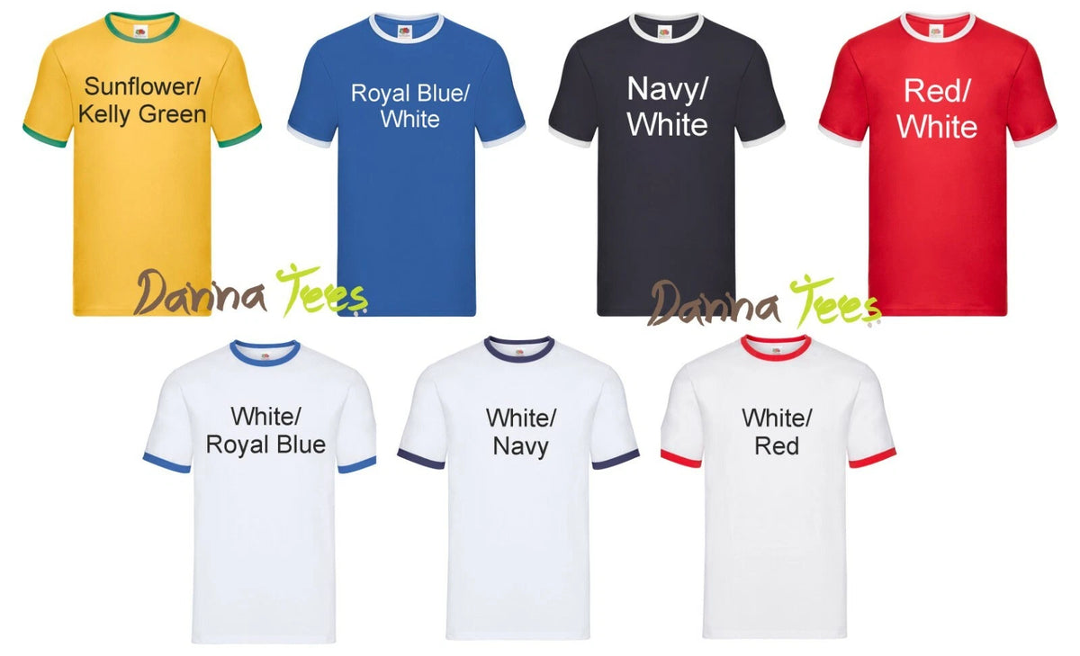 Unisex Personalised Short Sleeve Cotton Contrast Collar Hoops Ringer Tee T-Shirt
