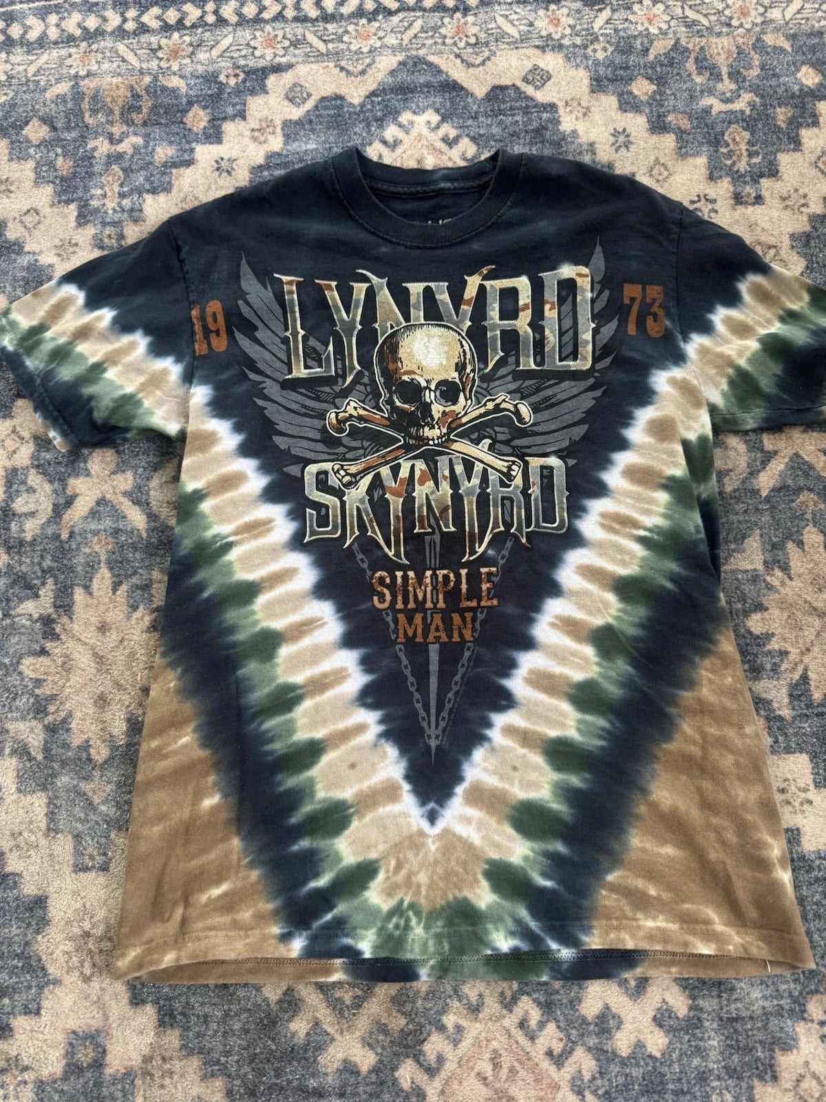 Lynyrd Skynyrd Liquid Blue Tie Dye T Shirt Mens Medium Simple Man Skull