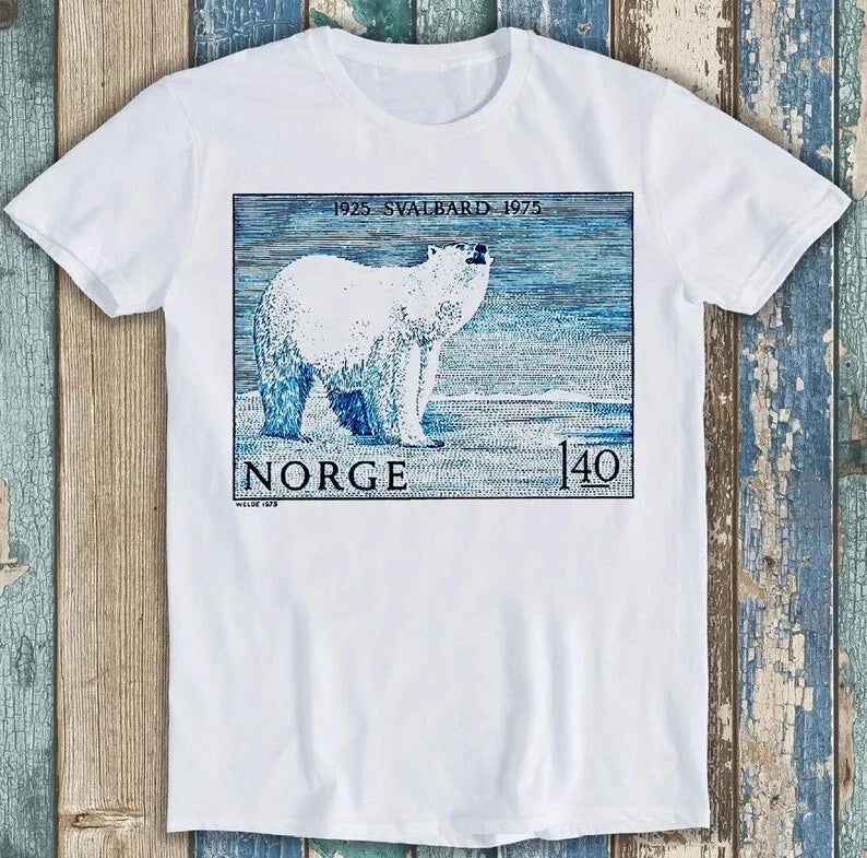 1975 Norway Svalbard Polar Bear Postage Stamp Mail Funny Gift Tee T Shirt M1619
