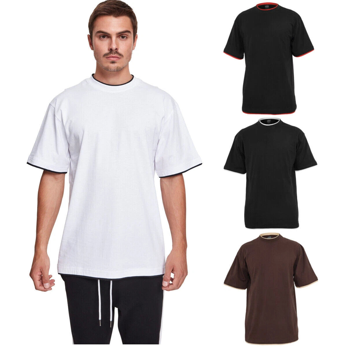 Urban Classics Contrast Tall Tee Herren T-Shirt Baumwolle Jersey Kontrast-Ärmel