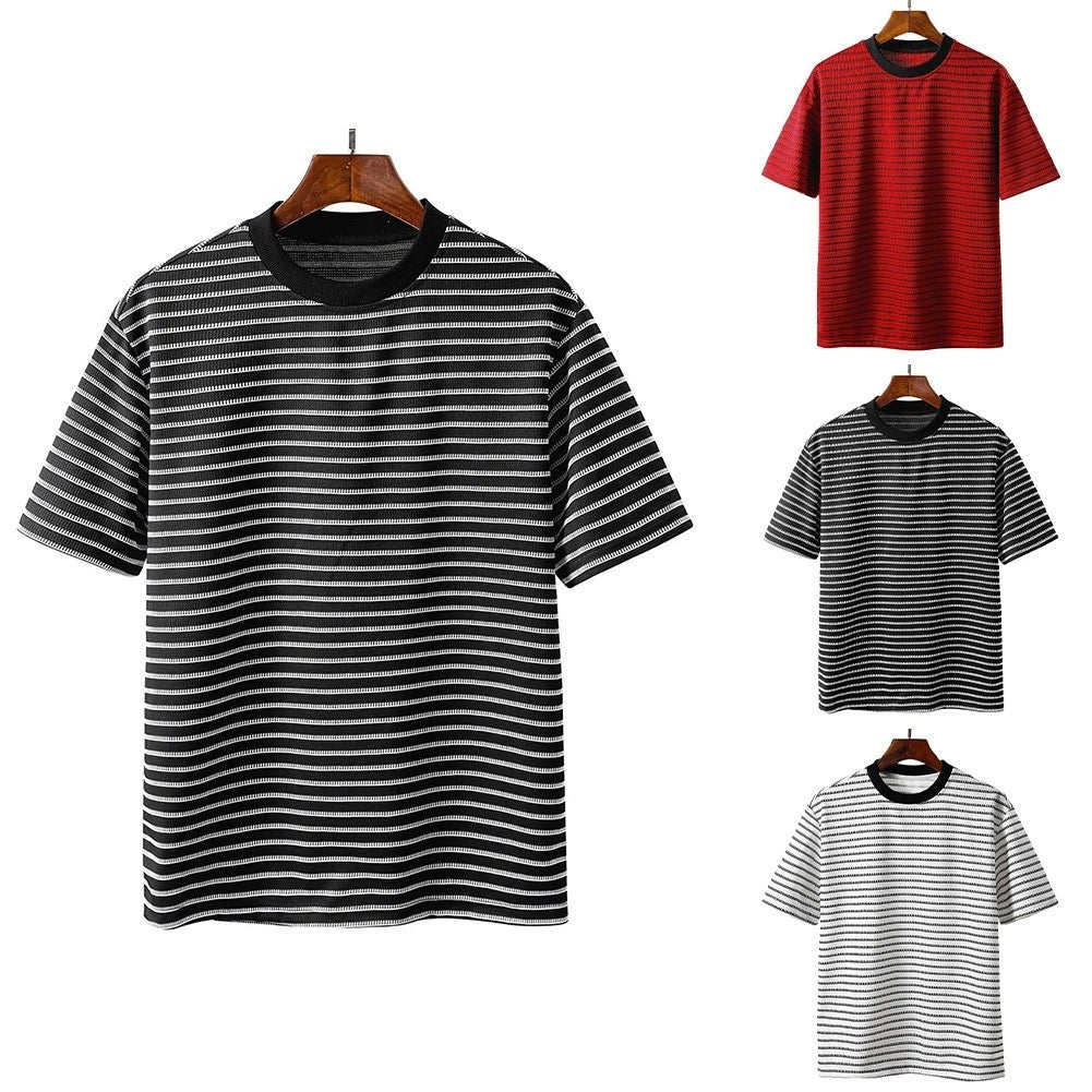 Men Striped Crew Neck Short Sleeve T Shirt for Casual Daily Wear Spring Summer
