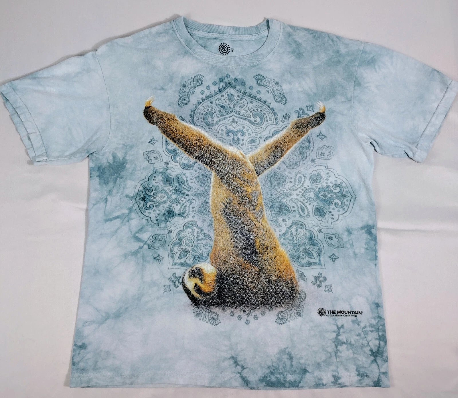 The Mountain Sloth T Shirt Upside Down Yoga Pose Blue Tie Dye Adult Size S 2019