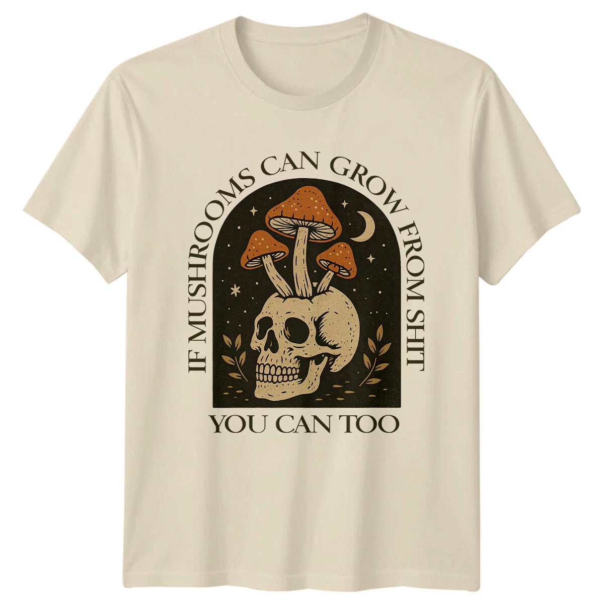 Mushrooms Grow From Dirt Skull Graphic Tee Unisex T-Shirt