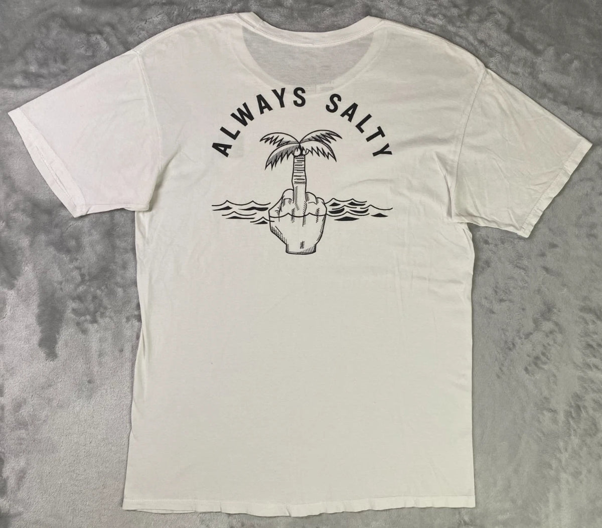 Chomp T-Shirt Mens Large White Always Salty Graphic Palm Tree Middle Finger Tee
