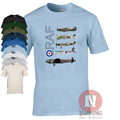RAF WW2 aircraft T-shirt Spitfire Lancaster Typhoon Hurricane Mosquito