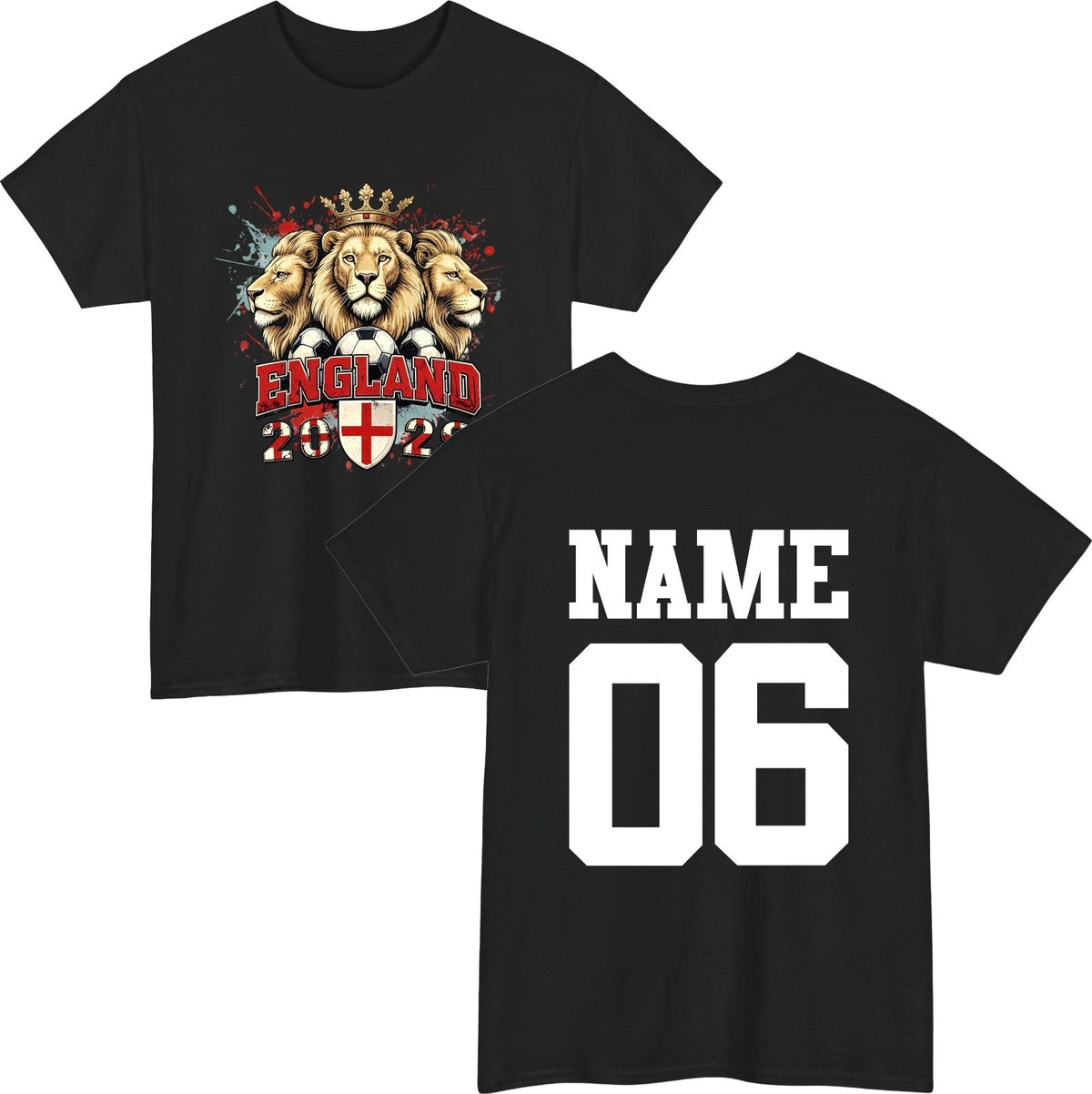 Personalised England Tournament 2026 T-Shirt Custom Name Number Football Fan Top