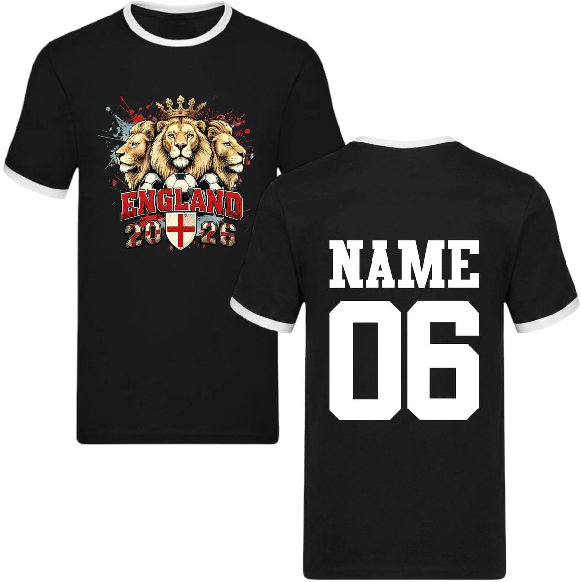 Personalised England Football 2026 Ringer T-Shirt Custom Name Number Fans Top