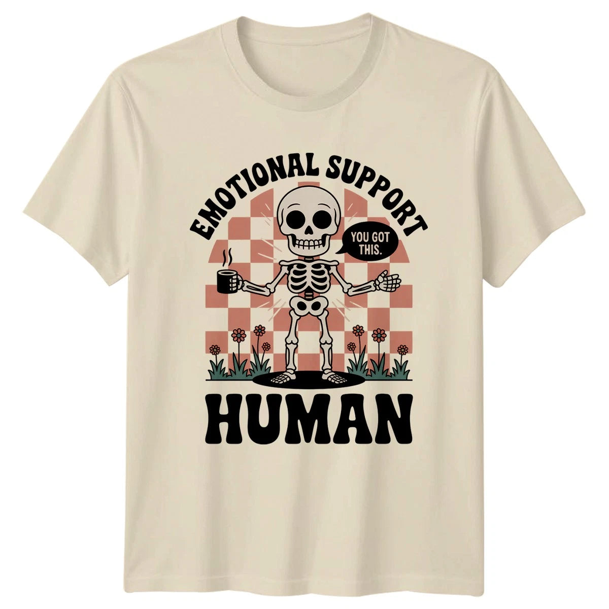 Funny Emotional Support Human T-Shirt Skeleton Aesthetic Coffee Humor Gift