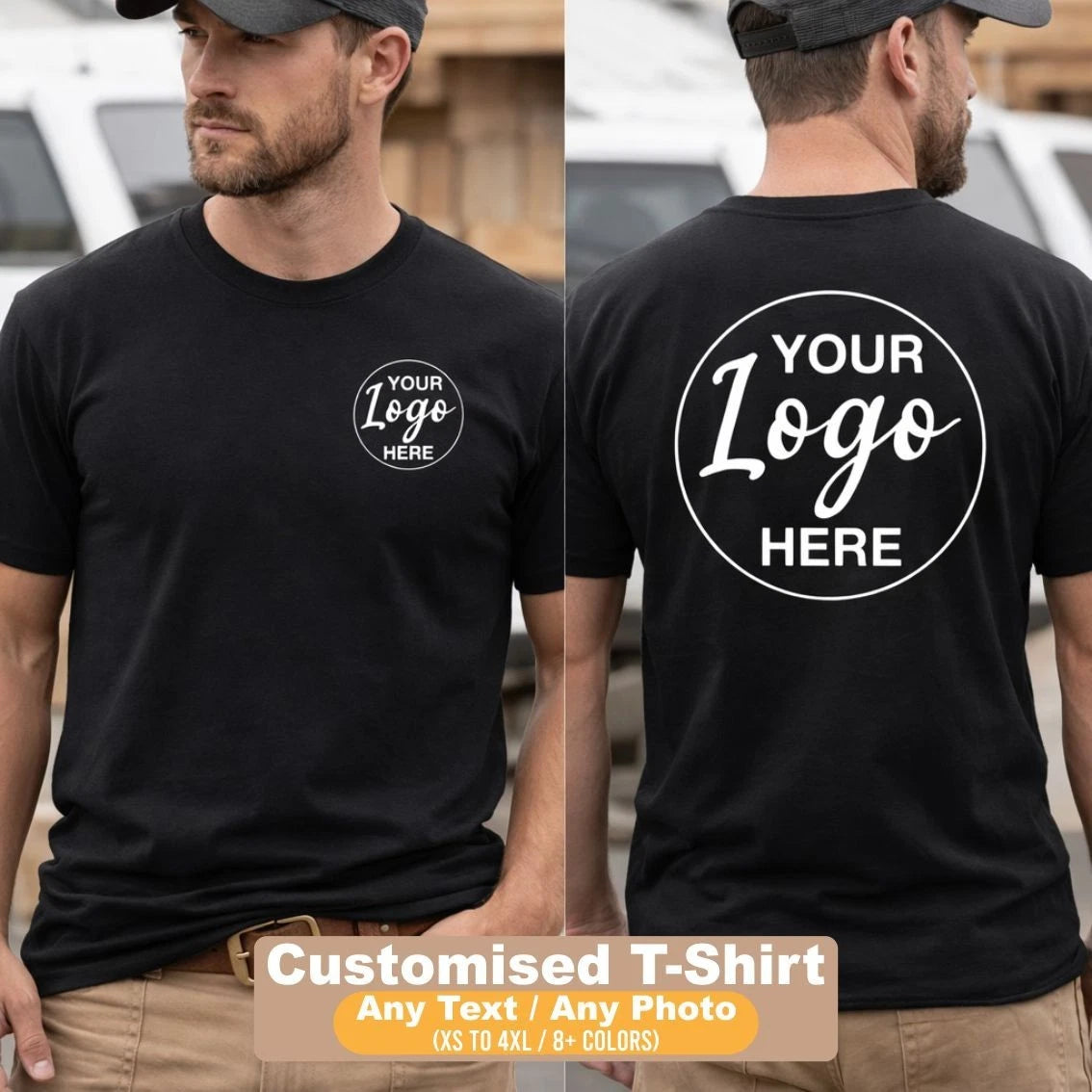 Customised Photo and Text T-Shirt, Custom Left chest & Back t shirt, Custom Tee