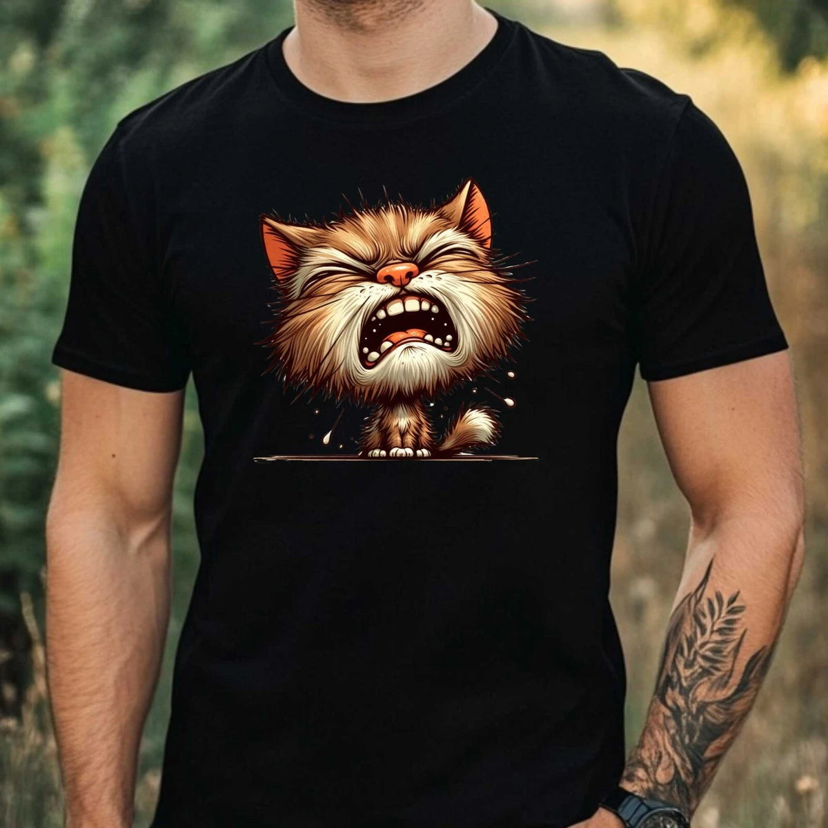 Mens Funny Cat Print Cotton T-Shirt Size XS to 5XL