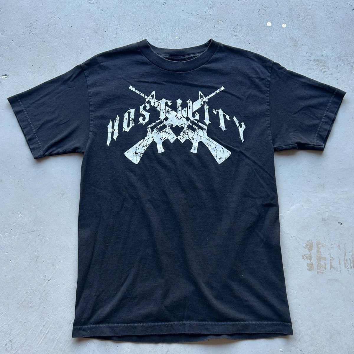 Y2K Hostility Graphic T-Shirt Size M Black