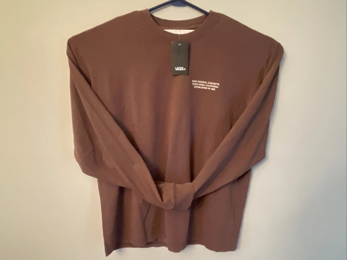 VANS Original Concepts Long Sleeve T-Shirt Brown/White Men's Size XL NEW