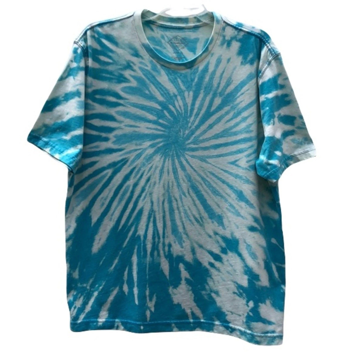 Blue Aqua White Spiral Custom Acid Tie Dye Short Sleeve Cotton T-Shirt Men Large
