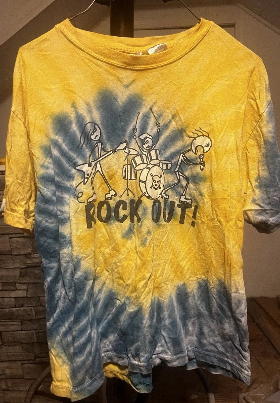 VTG 00s Y2K Streetwear Brand Rock Out Band Tee T-Shirt Mens Tie Dye XL
