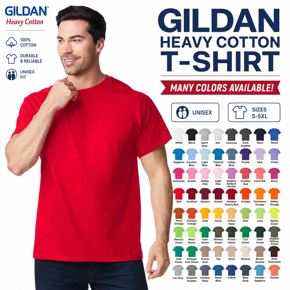 Gildan Mens Plain T Shirts Solid Cotton Short Sleeve Blank Tee Top Shirts G500