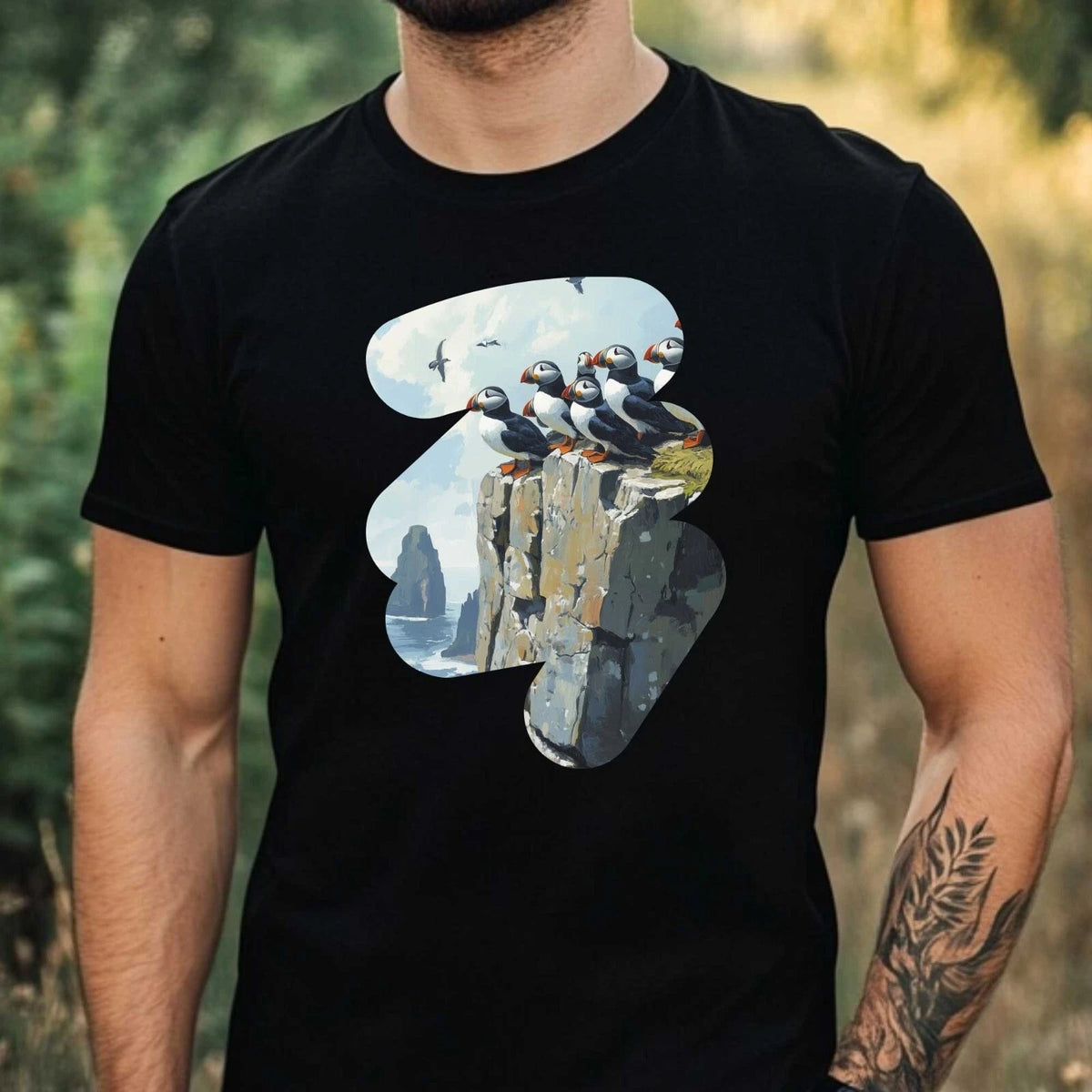 Mens Puffin Print Cotton T-Shirt Size XS to 5XL