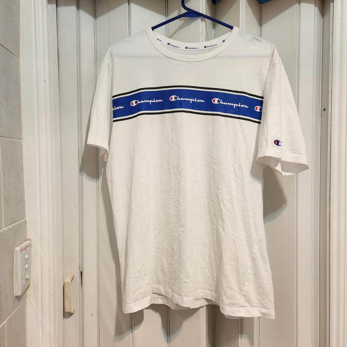 Champion T-Shirt Mens White Short Sleeve  Large Graphics Logo