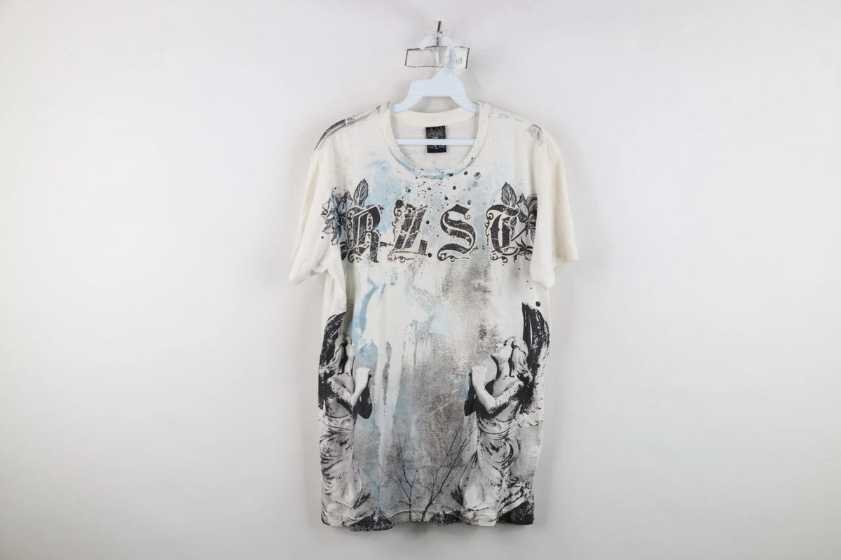 Vintage Y2K Streetwear Mens Medium Angel Rose Flower Acid Wash UFC MMA T-Shirt
