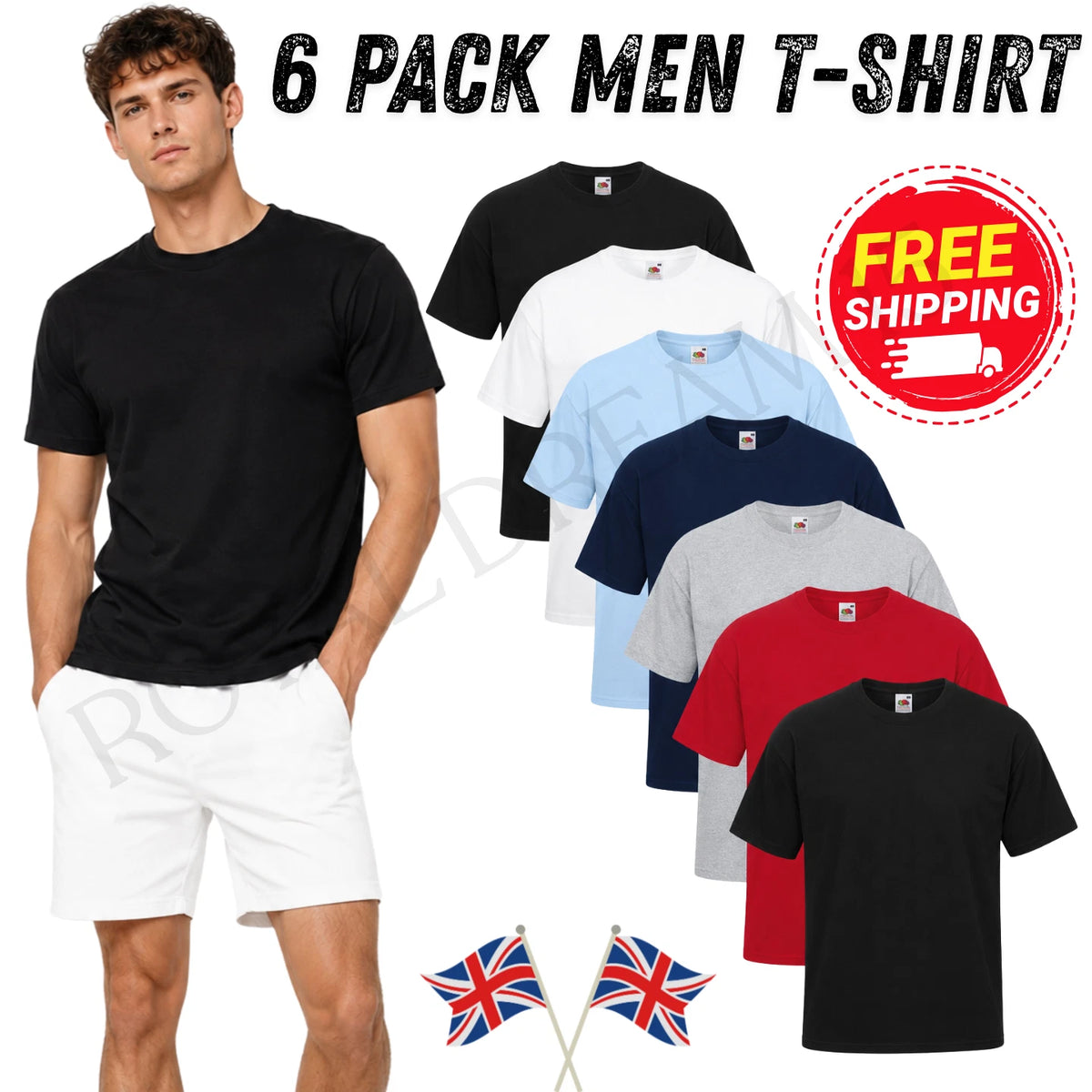 6 And 3 Pack Fruit of The Loom Mens T Shirts 100% Cotton Plain Short Sleeve Tee