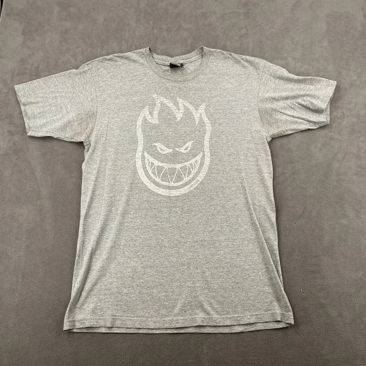 Vintage Y2K Spitfire T Shirt Sz L Gray Wheels Bighead Logo Skateboarding Grunge