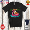 Custom Name Corgi On Flamingo Float; Lovely Summer Hawaii Pool Beach T-Shirt