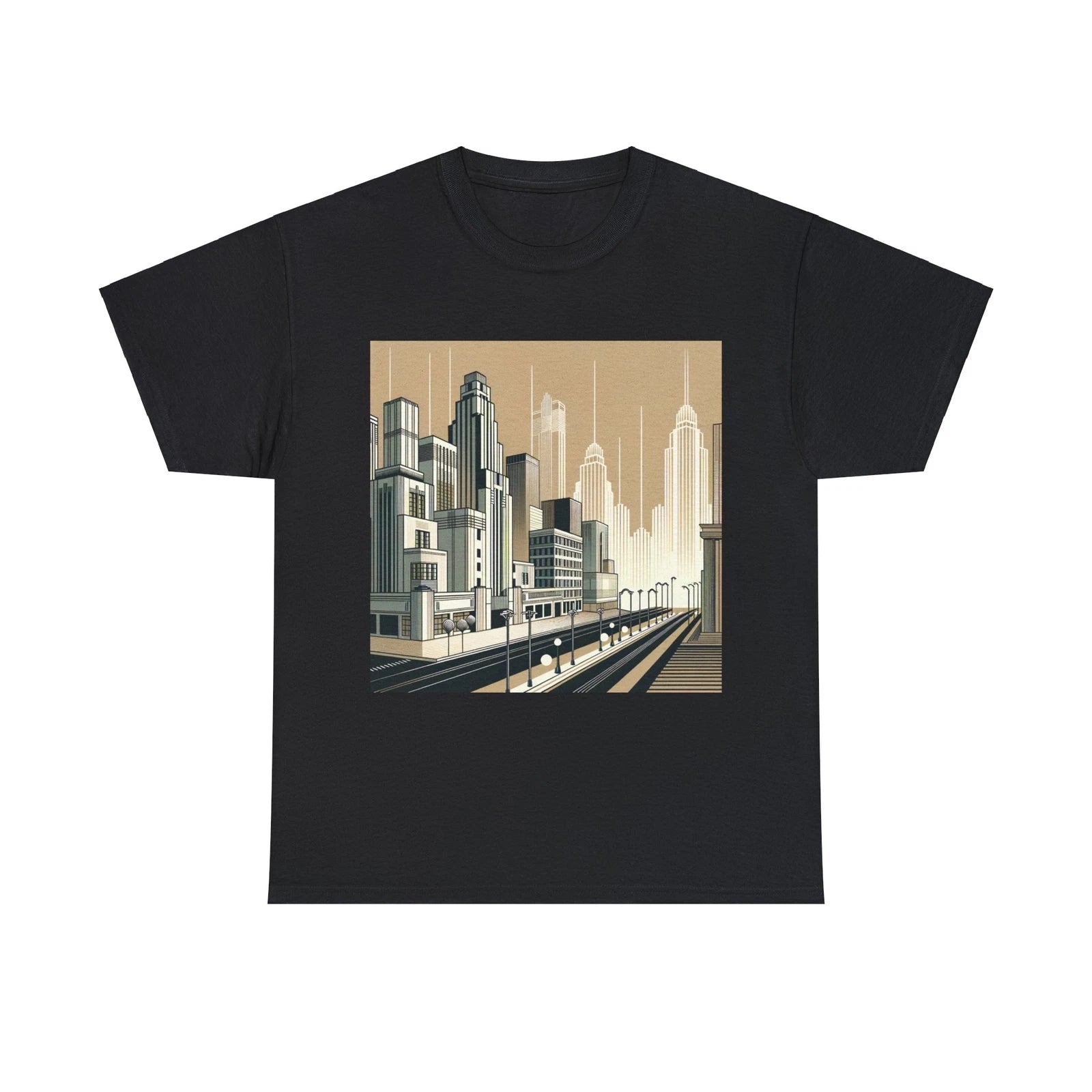 Unisex Adult T Shirt Art Deco Geometric Cityscape Minimalist Print Graphic Tee