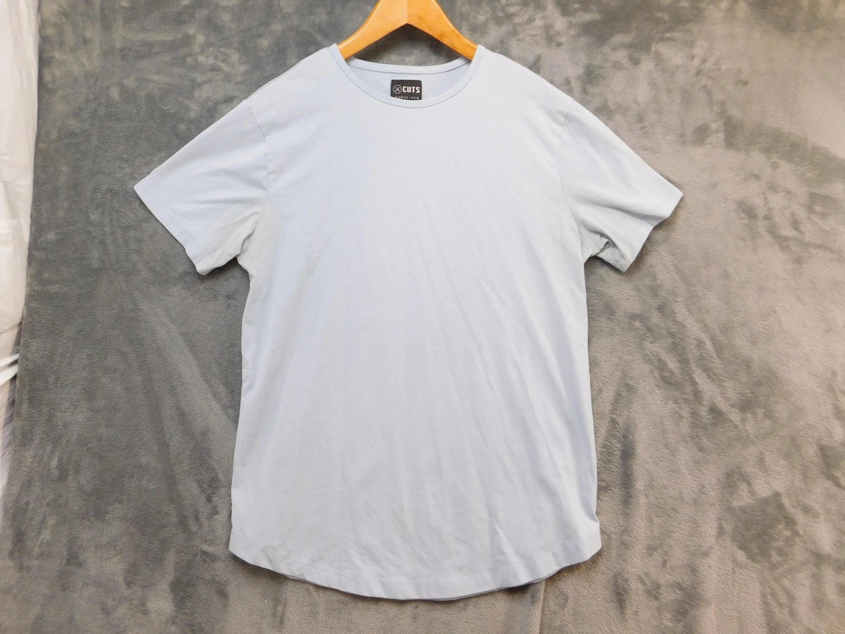 CUTS Curve Hem Shirt Mens Medium Light Blue Crewneck Solid Casual Basic Tee
