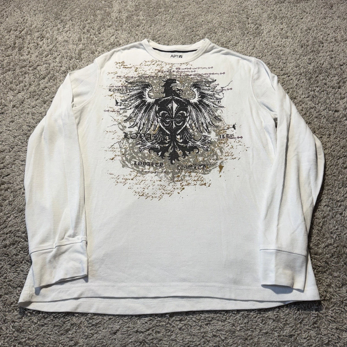 Vintage Y2k Thermal Cyber Goth Shirt Mens Large White Grunge Long Sleeve