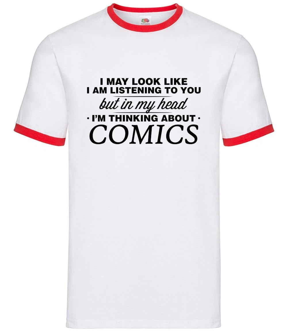 In My Head I'm Comics - Mens Ringer - Graphic Novel Superhero Pop Art Fan