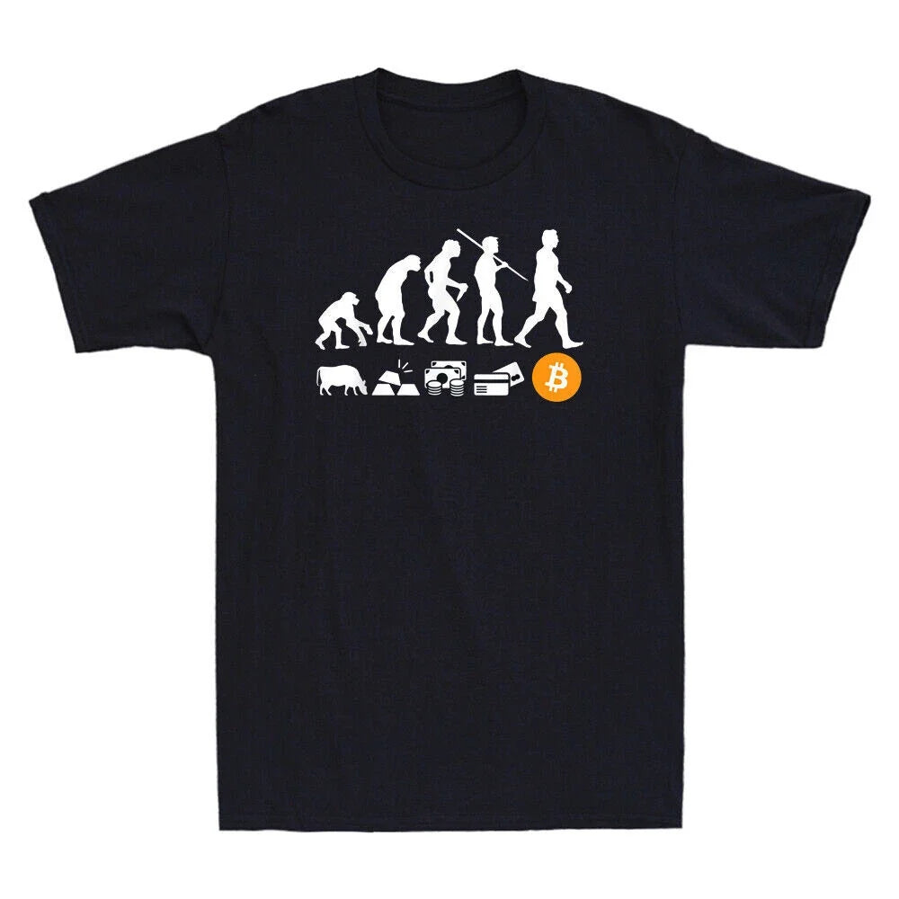 The Evolution of Money BTC   Funny Gift Novelty Men's T-Shirt Cotton Tee