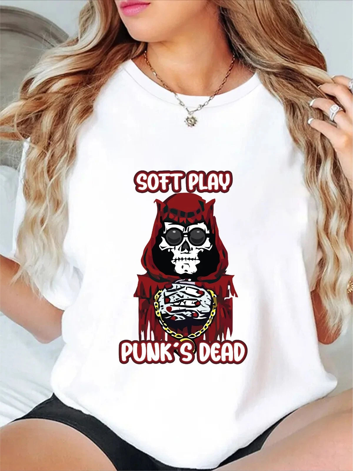 Soft Play Punk's Dead T-Shirt Grim Reaper Goth Punk Graphic Unisex Gift Tee Top