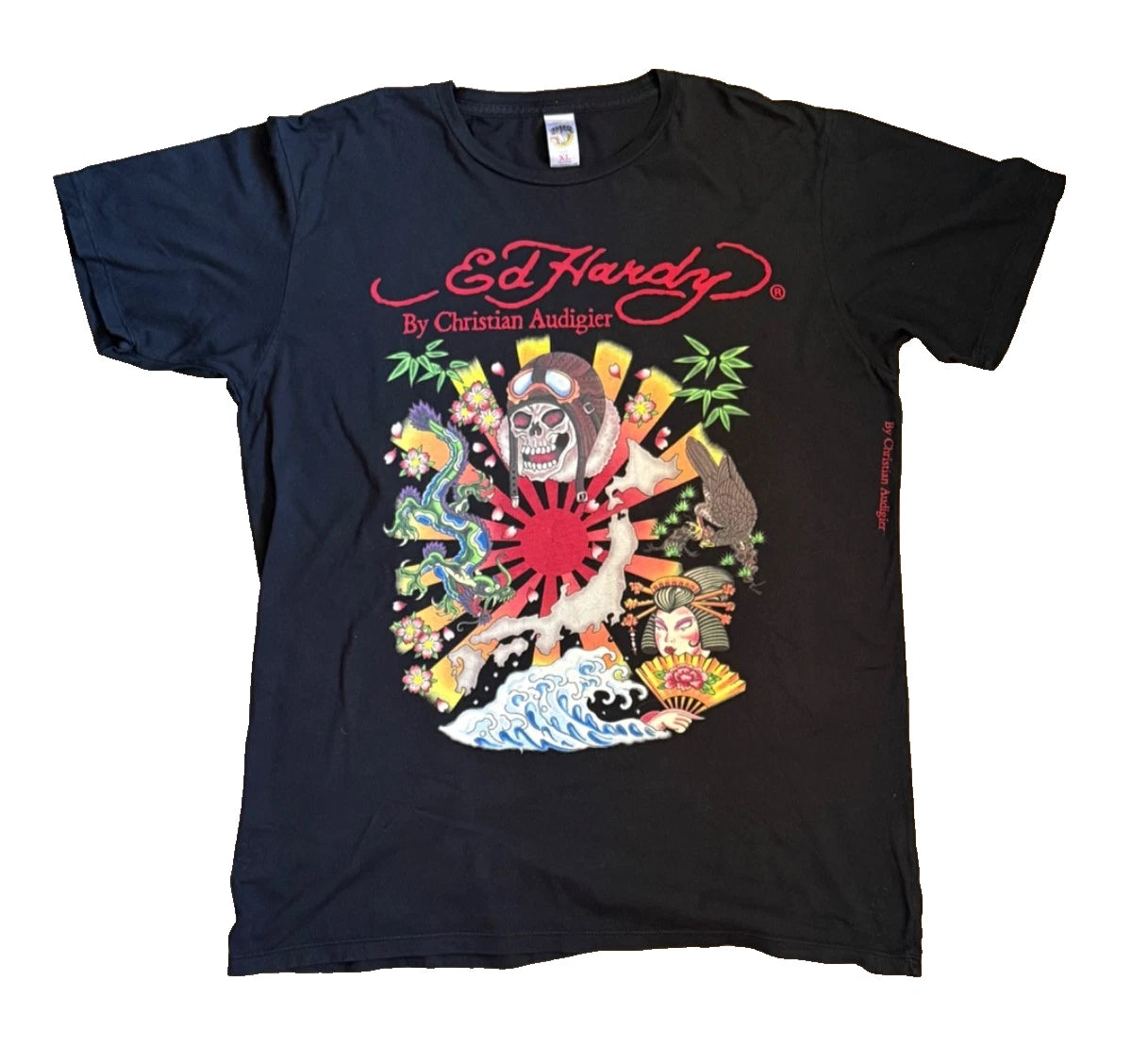 VTG Ed Hardy Kamikaze T Shirt XL Black Christian Audigier Skull Geisha Sun Y2K