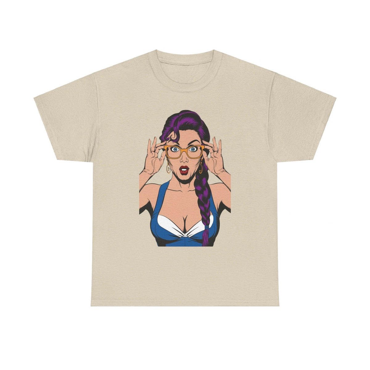 Sexy PopArt Girl Glasses and Braids Tshirt unisex heavy cotton