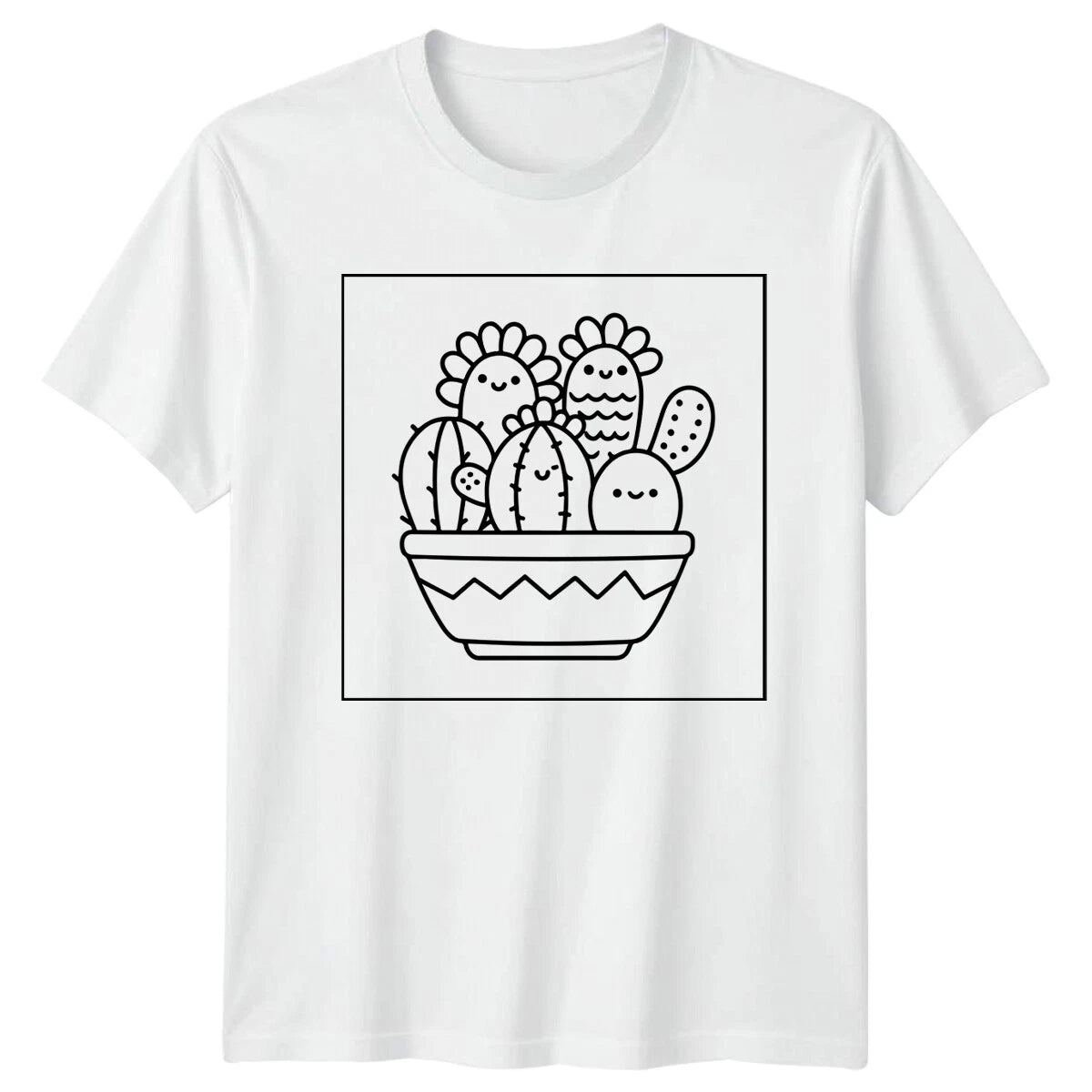 Cactus Plants Kawaii Style Animals Mens T-Shirt Womens Tee Graphic Unisex Top