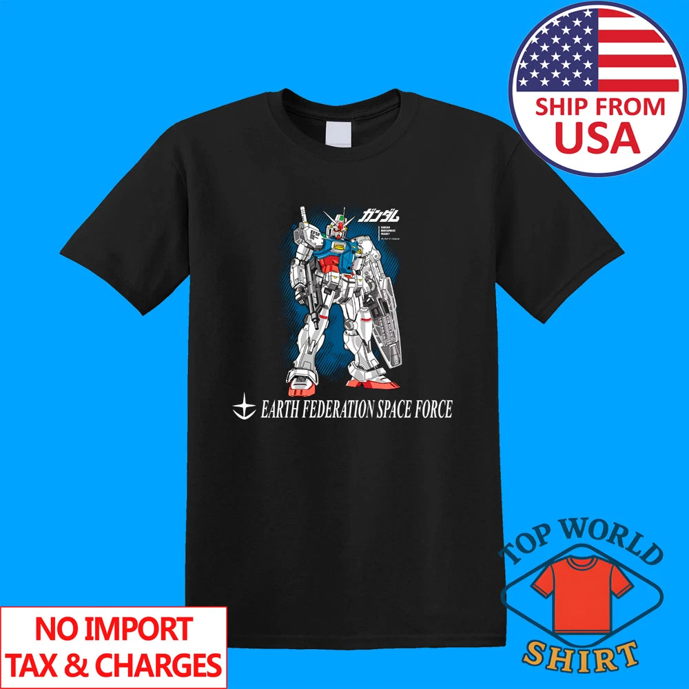 Gundam Earth Federation Space Force RX-78 Men's Black Size S to 5XL