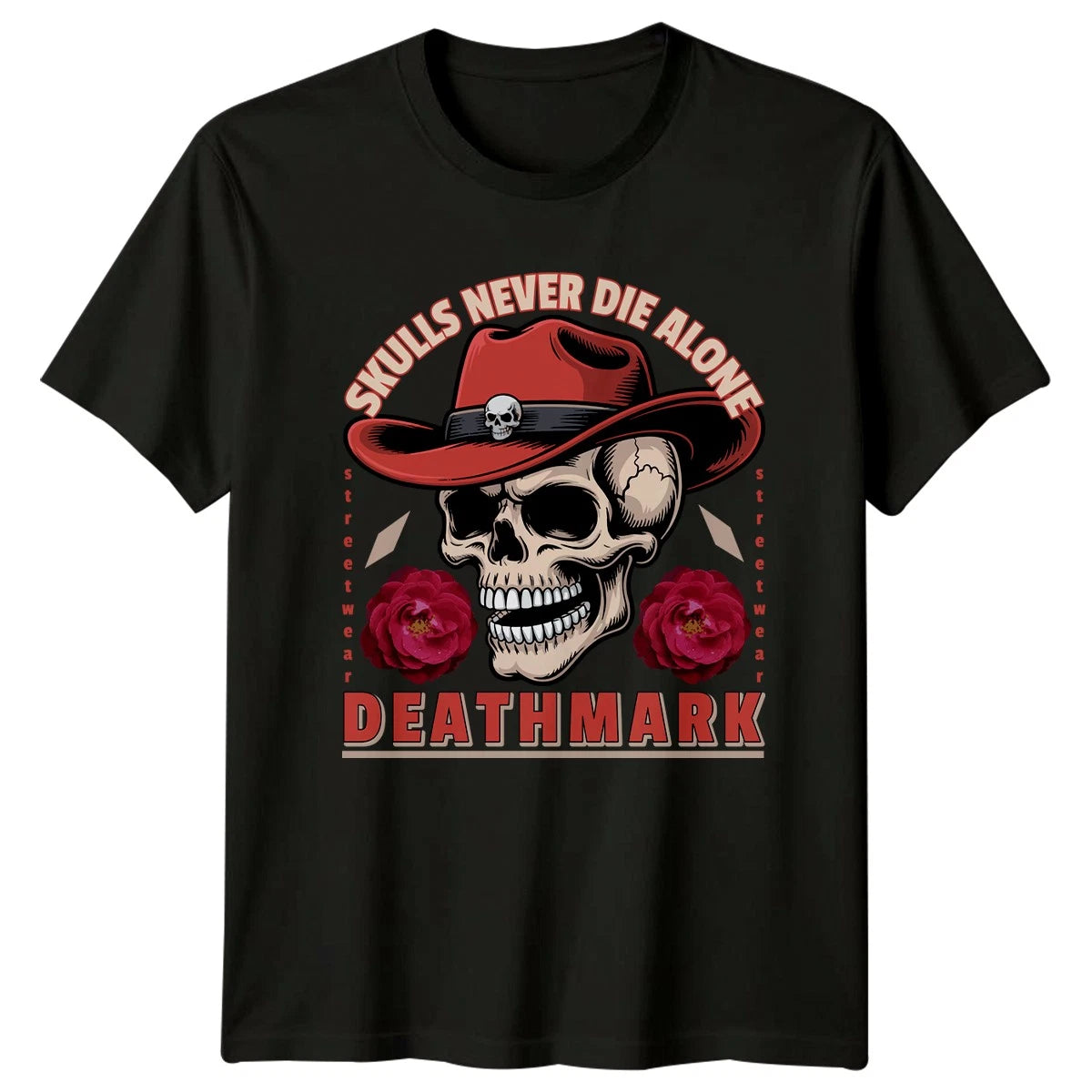 Skulls Never Die Alone T-Shirt Western Skull Streetwear Gothic Birthday Gift