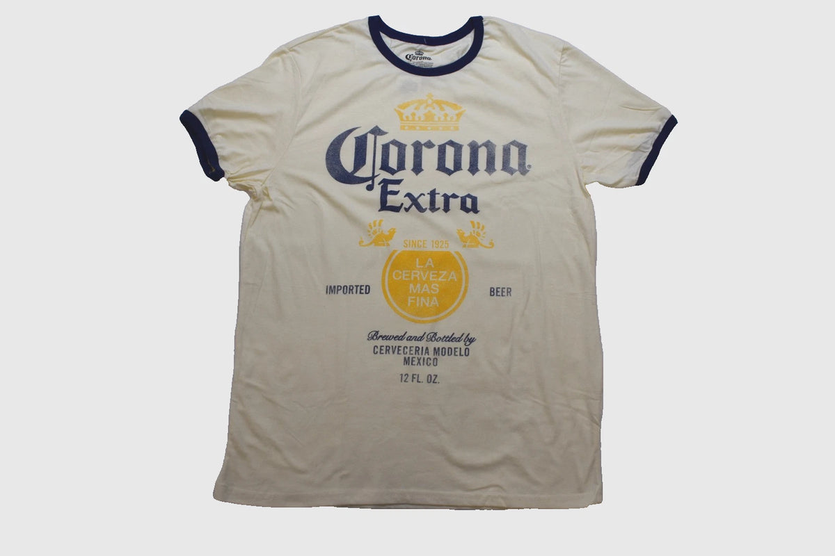 Corona Extra Vintage Graphic Ivory Mens Ringer Shirt NWT XL