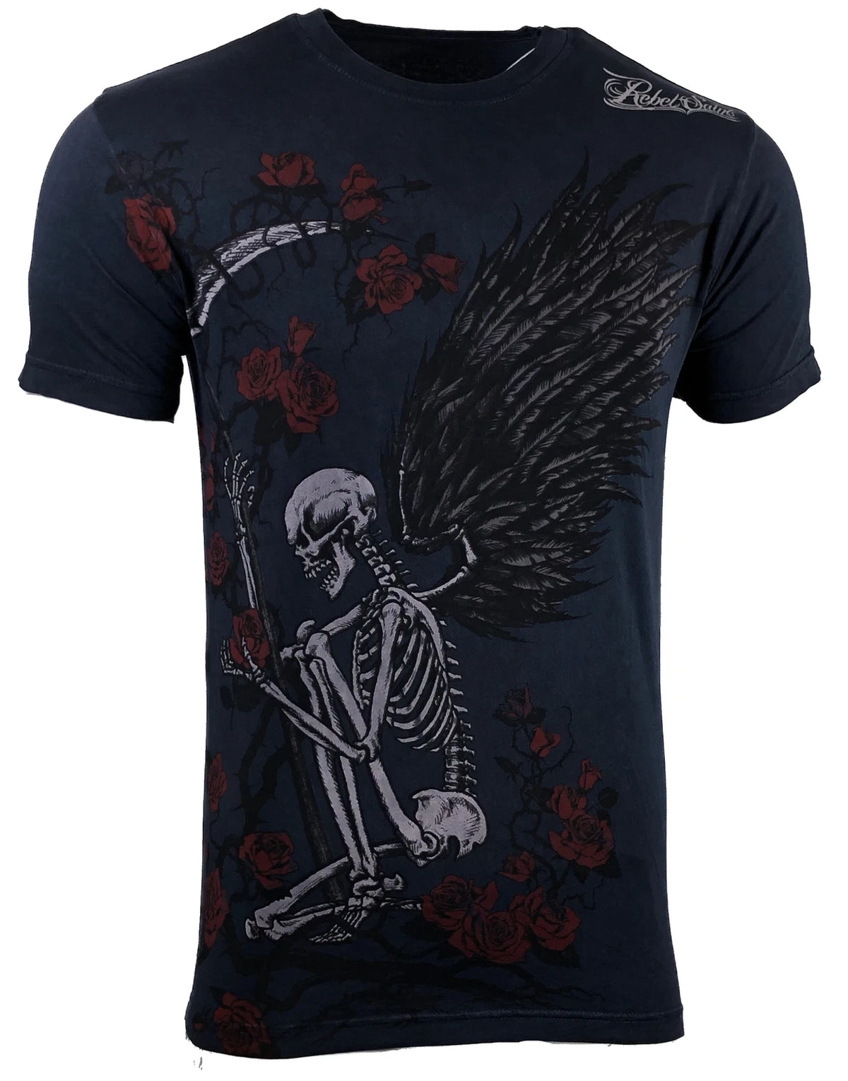 Rebel Saint By Affliction Men's T-shirt KNEEL Skull Biker Black MMA $40