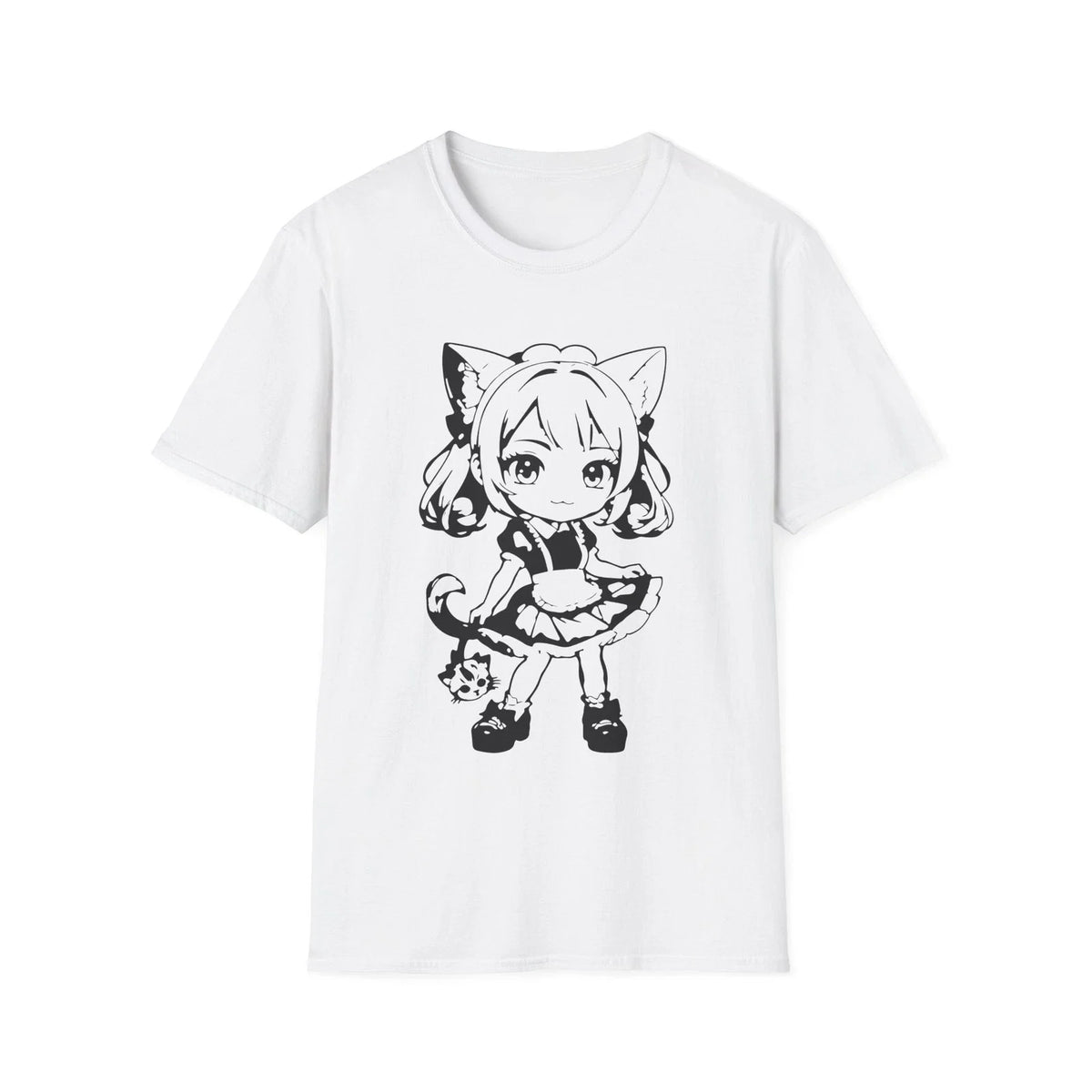 Chibi Catgirl Maid T-Shirt Kawaii Anime Character Soft Cotton Tee