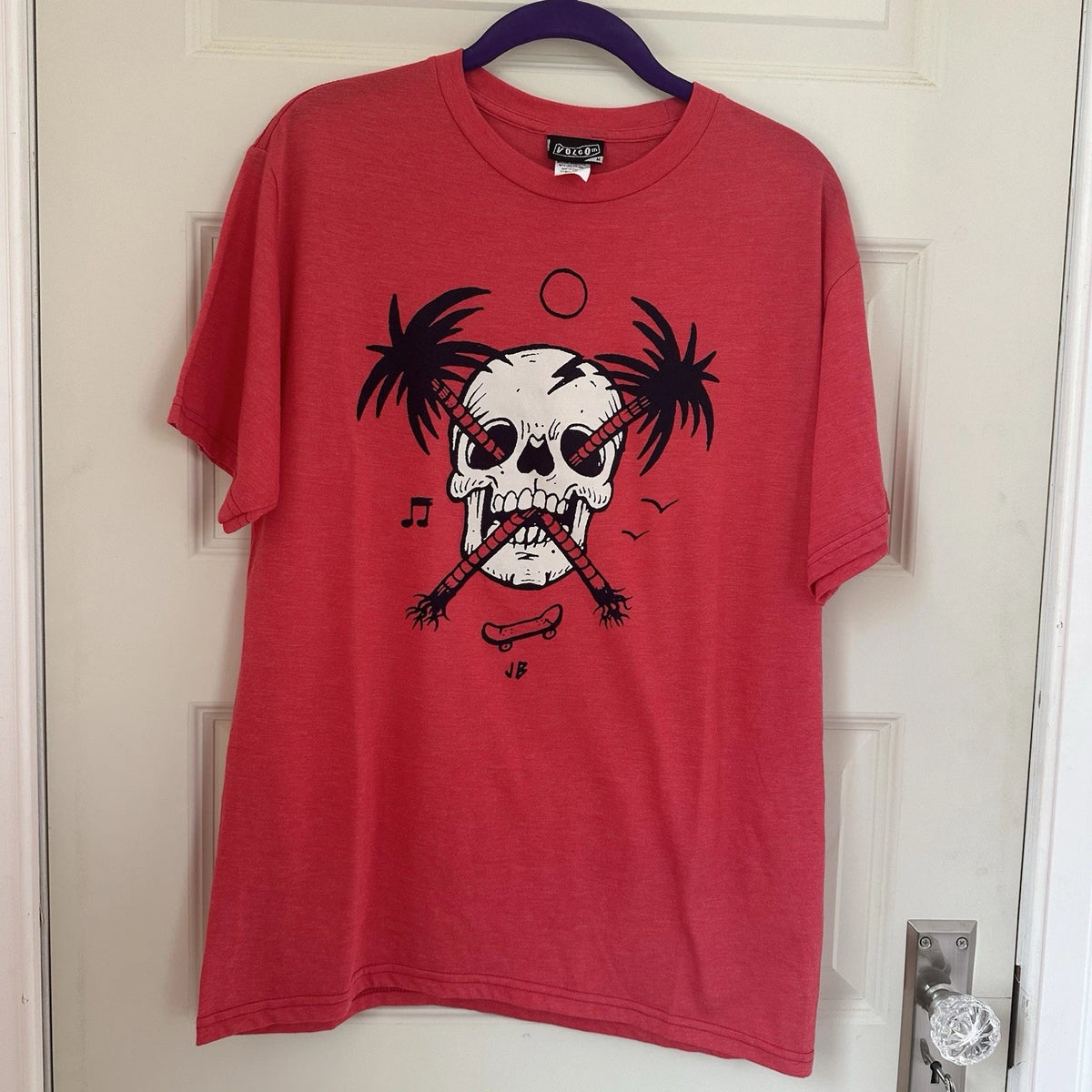 VTG Y2K Volcom Skateboard Shirt Men’s M Red Black Graphic Summer Grunge Skull